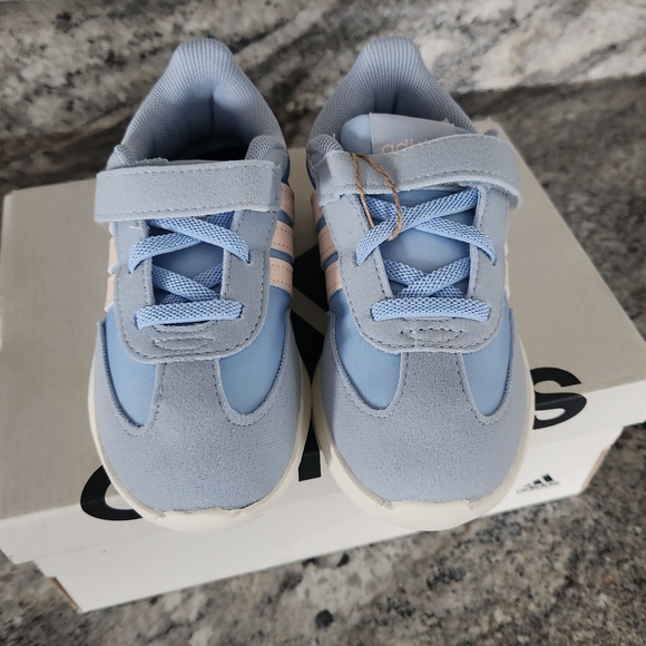 Adidas Kids Sky Blue and Soft Pink Sneakers - Picture 2 of 4